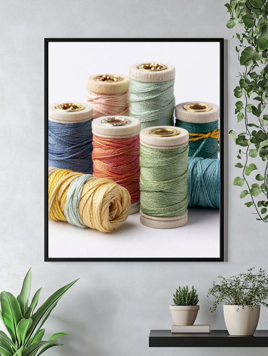 Pastel Thread Spools Photography Poster. — room view 4