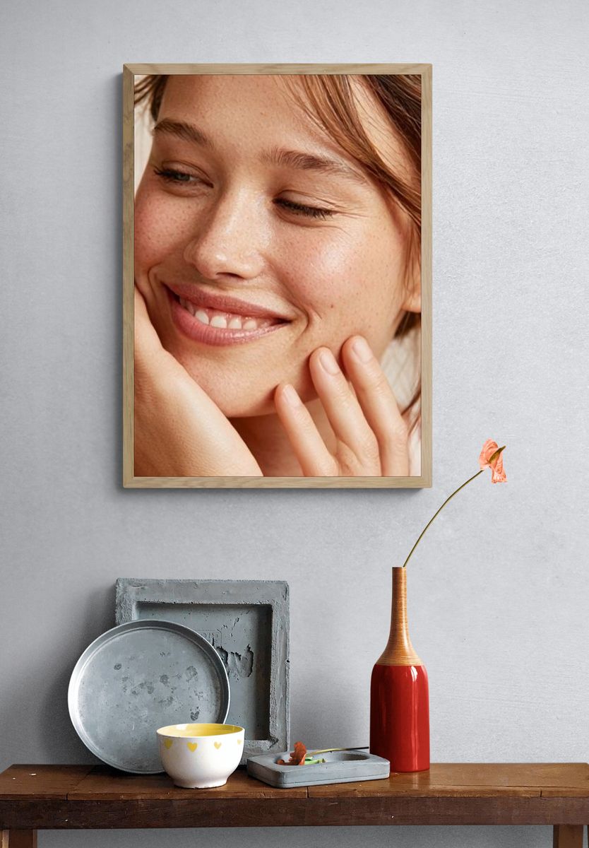 Smiling Woman Portrait Photography Poster. — room view 3