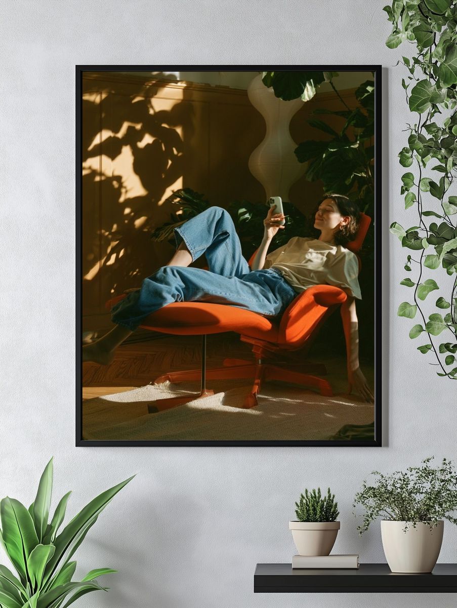 Sunlit Lounge Chair Photography Poster. — room view 4