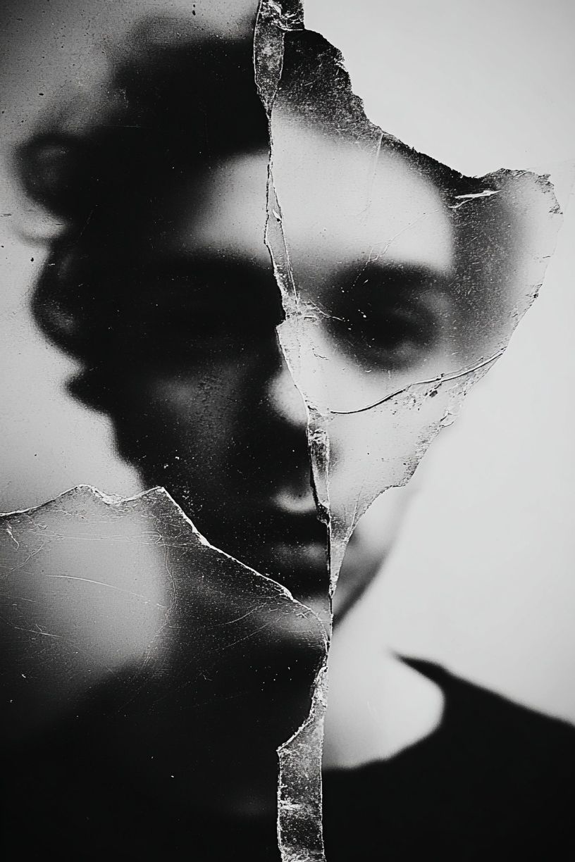 Fragmented Face Black-White Print. poster — photography art