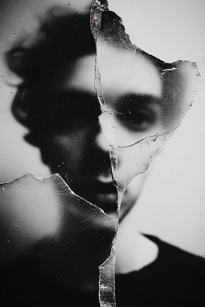 Fragmented Face Black-White Print.