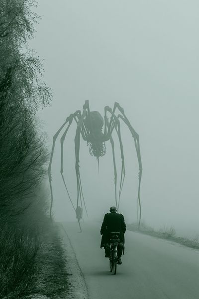 Foggy Spider Encounter Photography Poster.