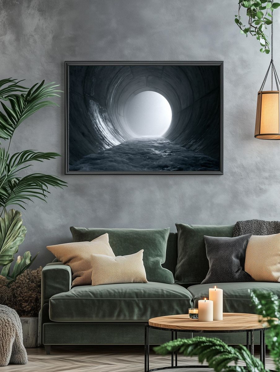 Snowy Tunnel Light Photography Poster. — room view 4