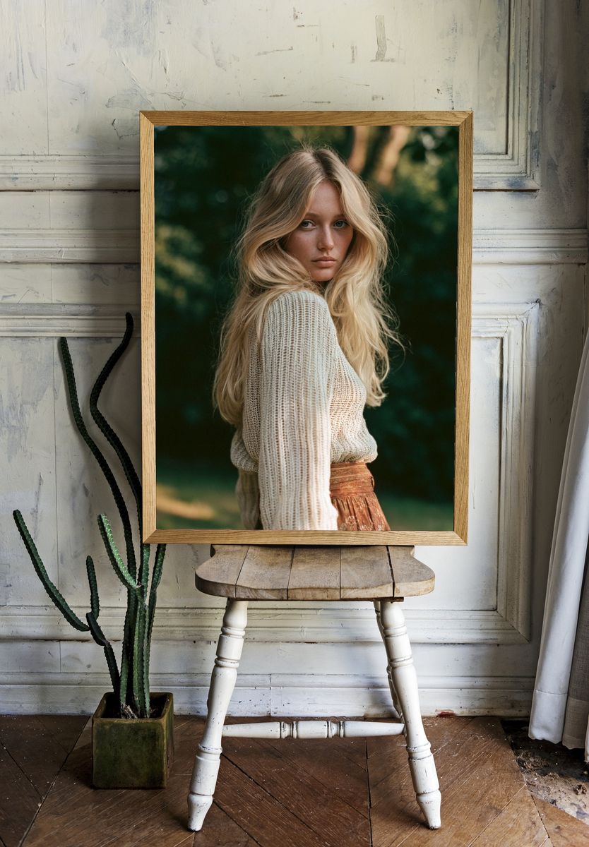 Blonde Portrait in Forest Poster. — room view 1