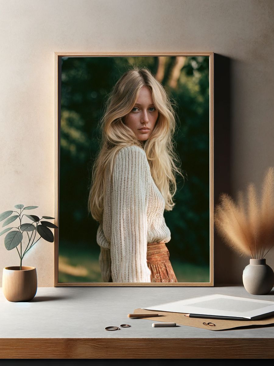 Blonde Portrait in Forest Poster. — room view 2