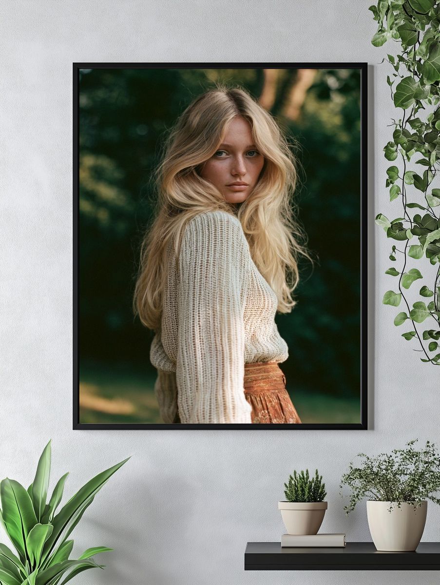 Blonde Portrait in Forest Poster. — room view 4