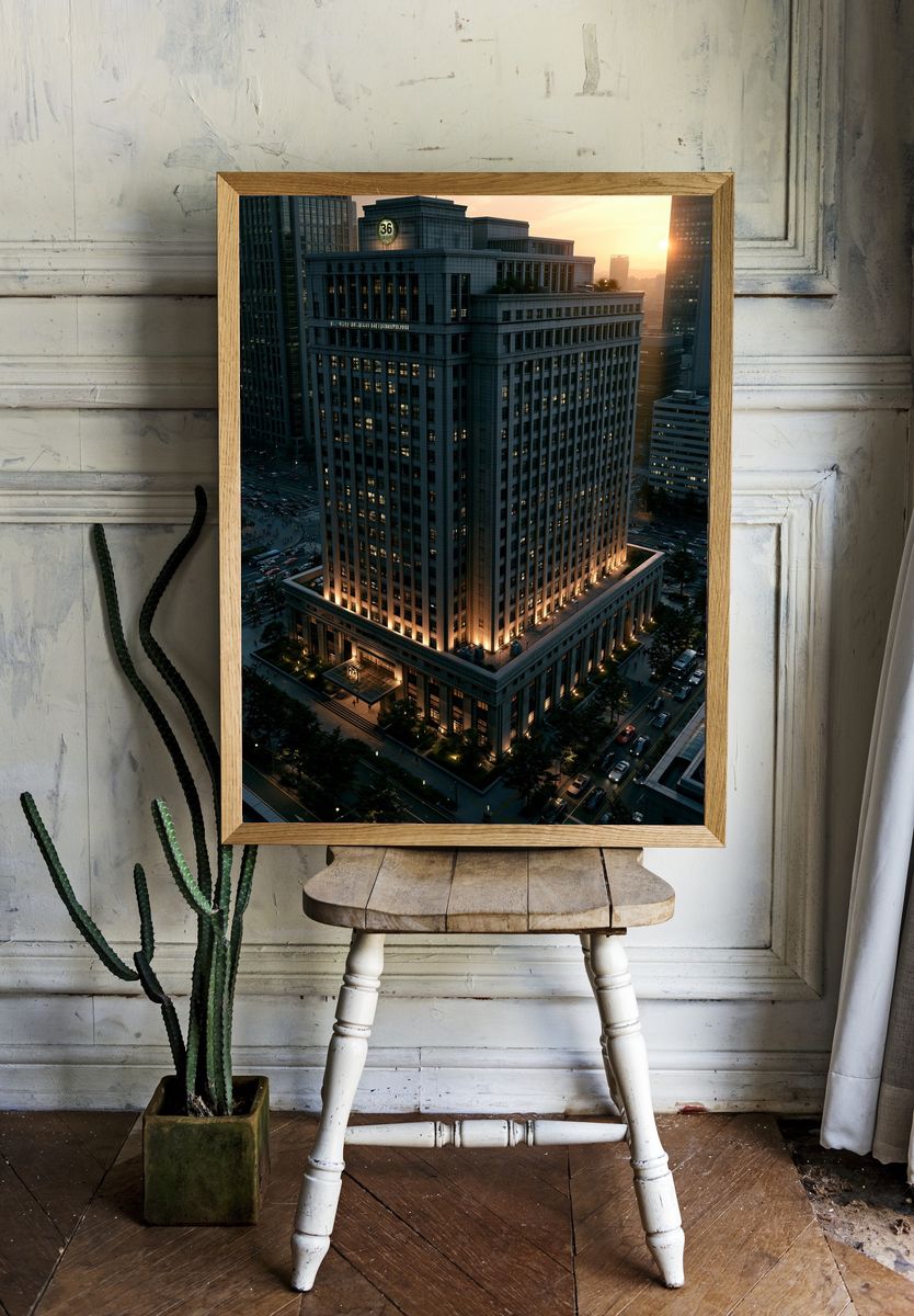 Sunset City Tower Photography Poster. — room view 1