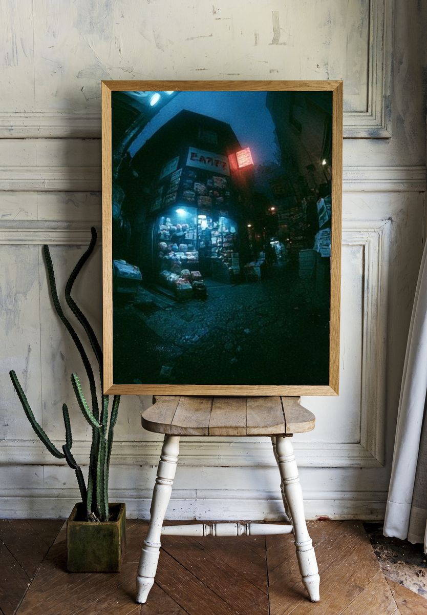 Neon Alley Night Photography Poster. — room view 1