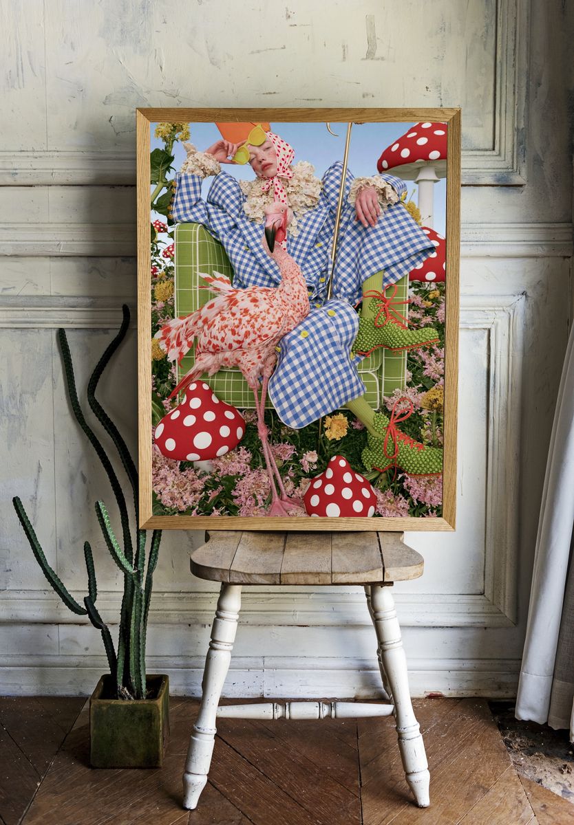 Surreal Flamingo Garden Fashion Poster. — room view 1