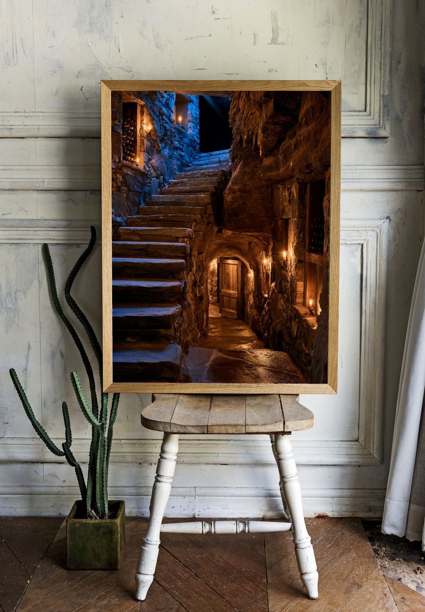 Candlelit Stone Stairway Photography Poster. room preview