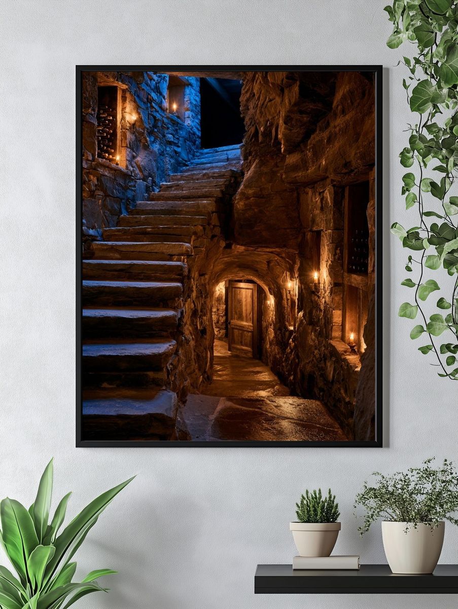 Candlelit Stone Stairway Photography Poster. — room view 4