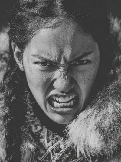 Intense Inuit Portrait Black-White Print. poster print