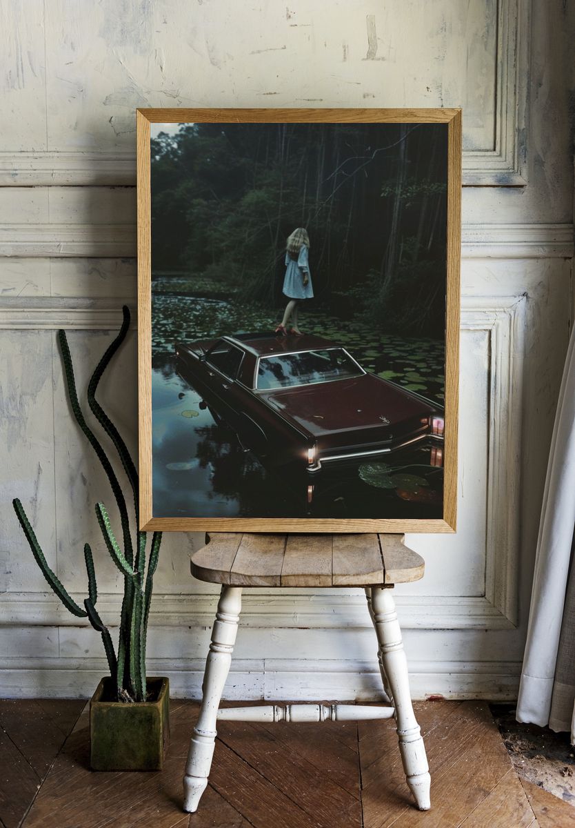 Surreal Forest Car Scene Poster. — room view 1
