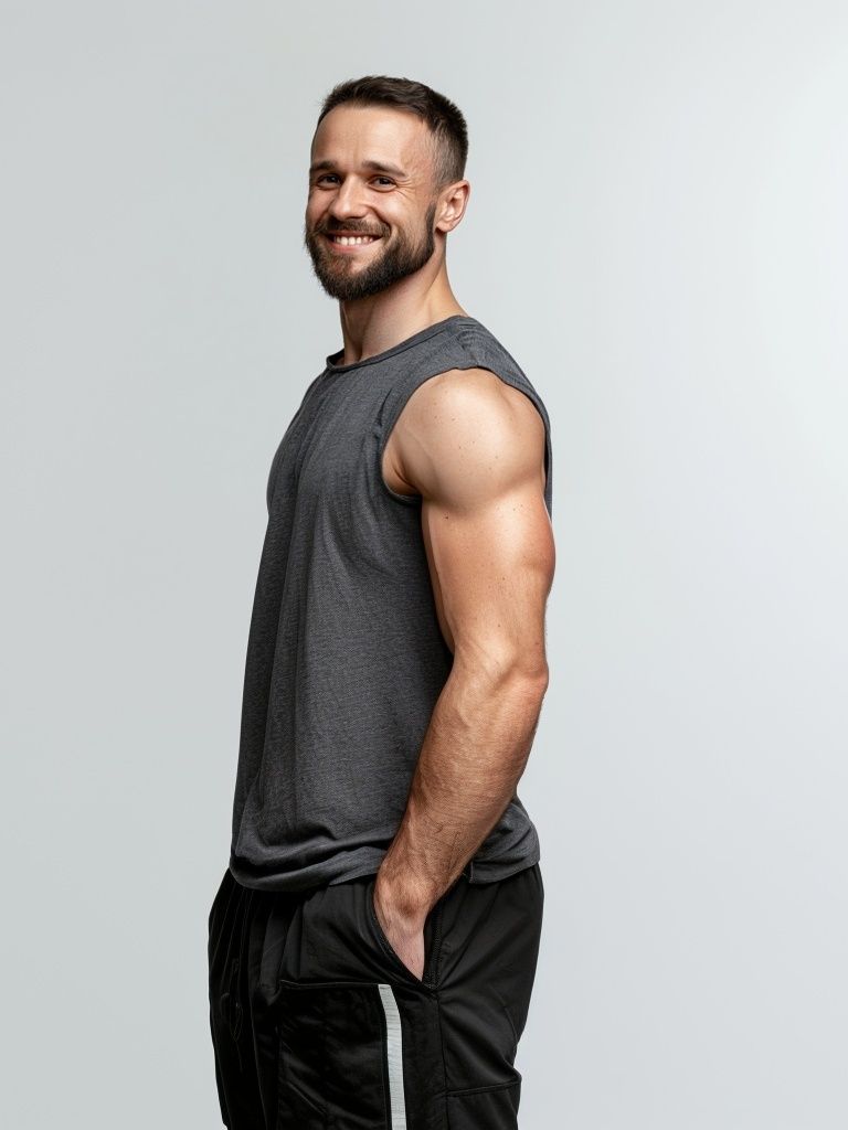 Smiling Athlete Portrait Poster. poster detail