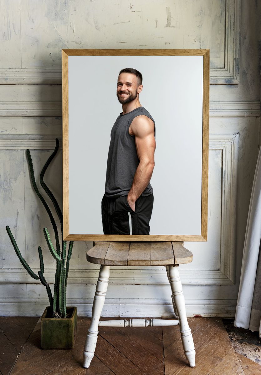 Smiling Athlete Portrait Poster. room preview
