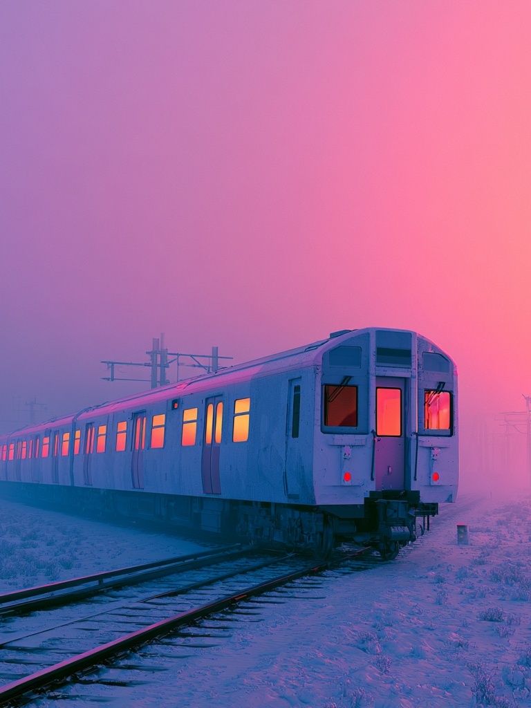 Neon Train at Dawn Poster. poster detail