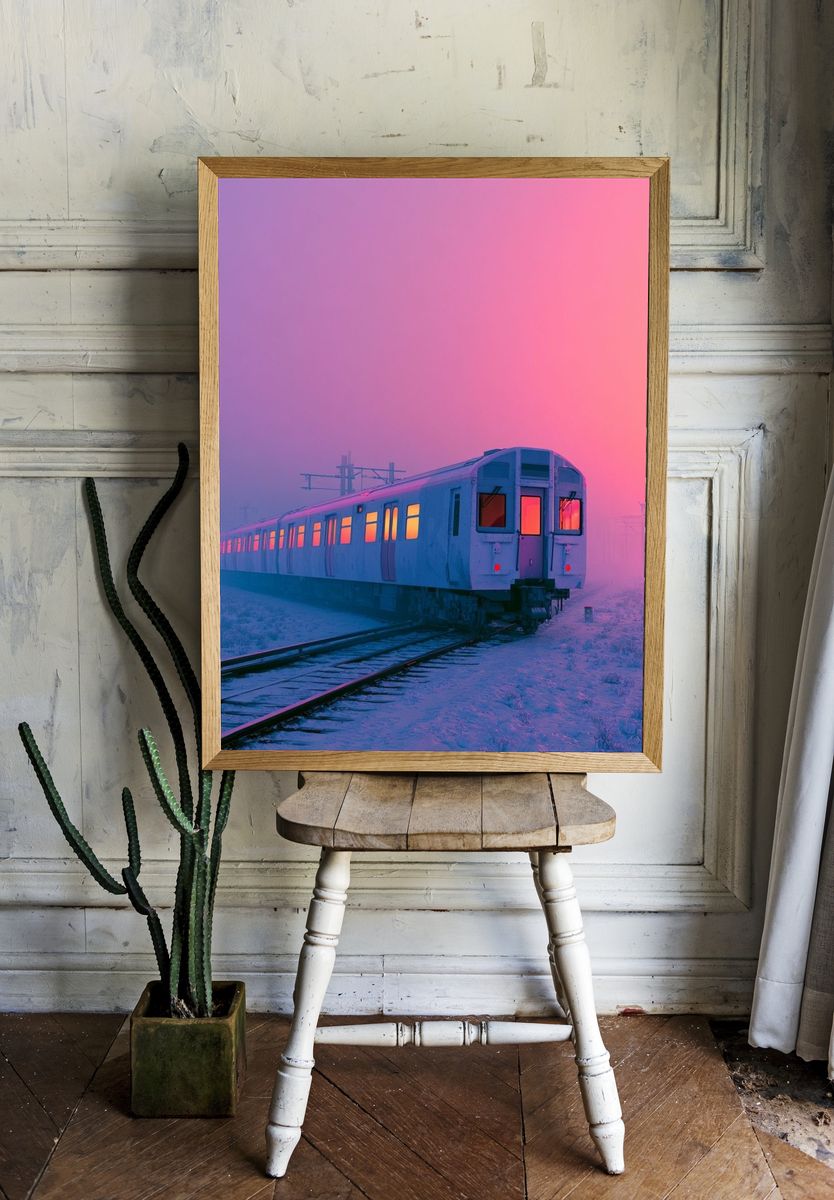 Neon Train at Dawn Poster. room preview