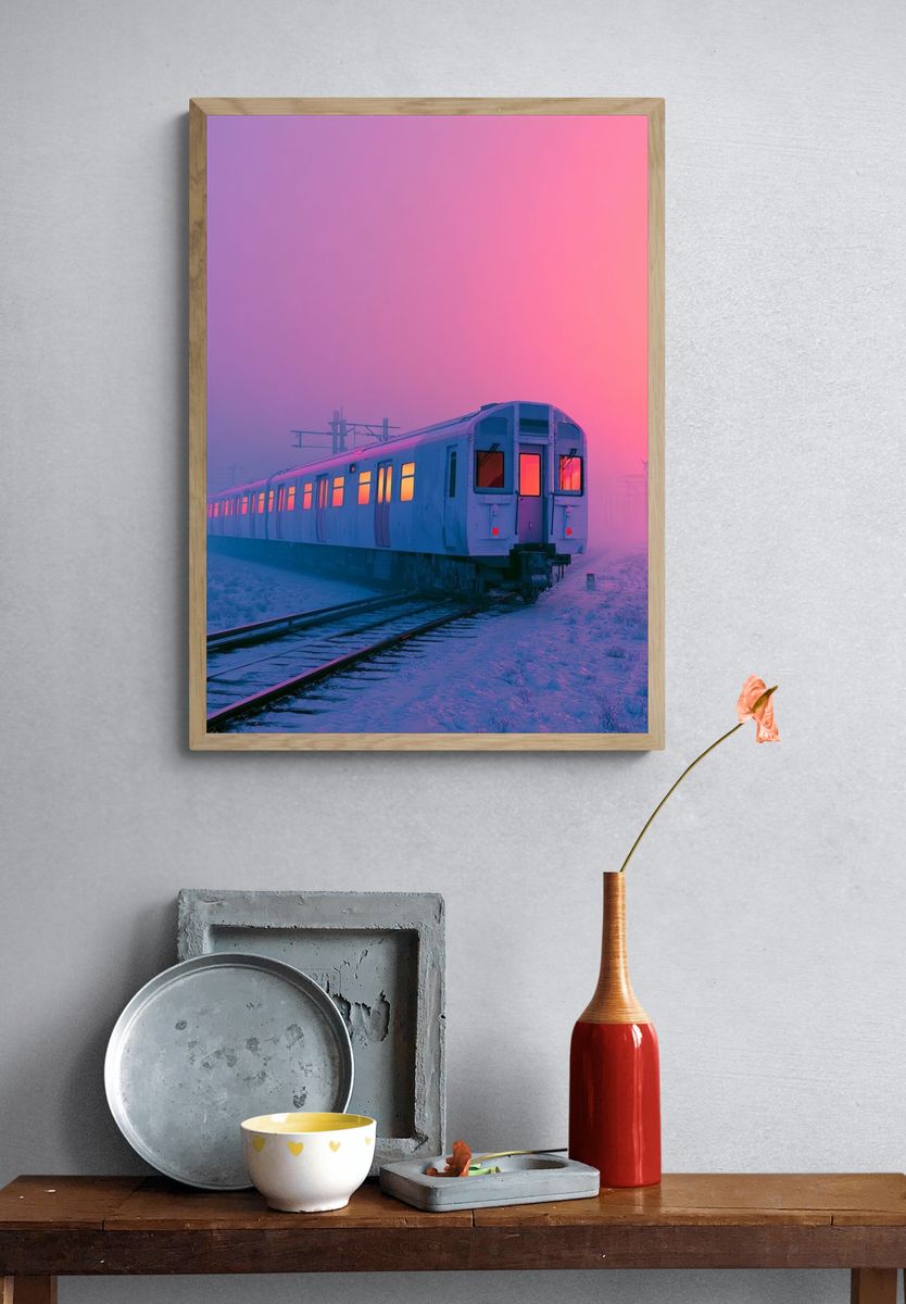 Neon Train at Dawn Poster. — room view 3