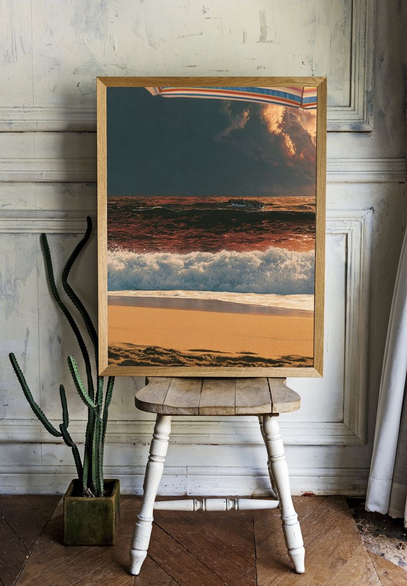 Sunset Beach Waves Photography Poster. — room view 1
