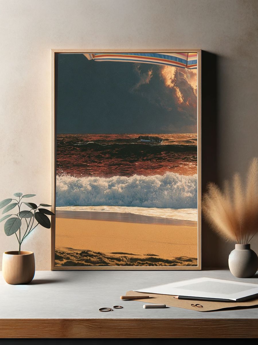 Sunset Beach Waves Photography Poster. — room view 2