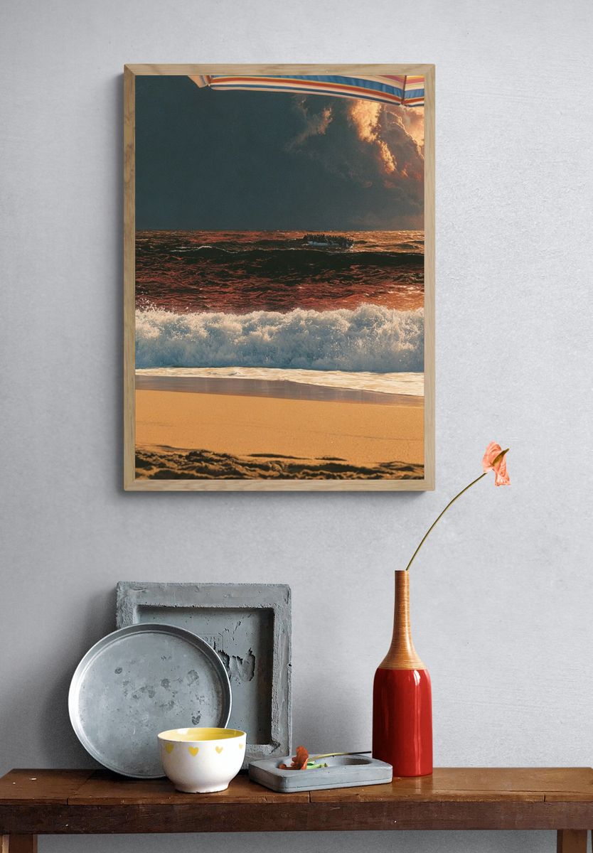 Sunset Beach Waves Photography Poster. — room view 3