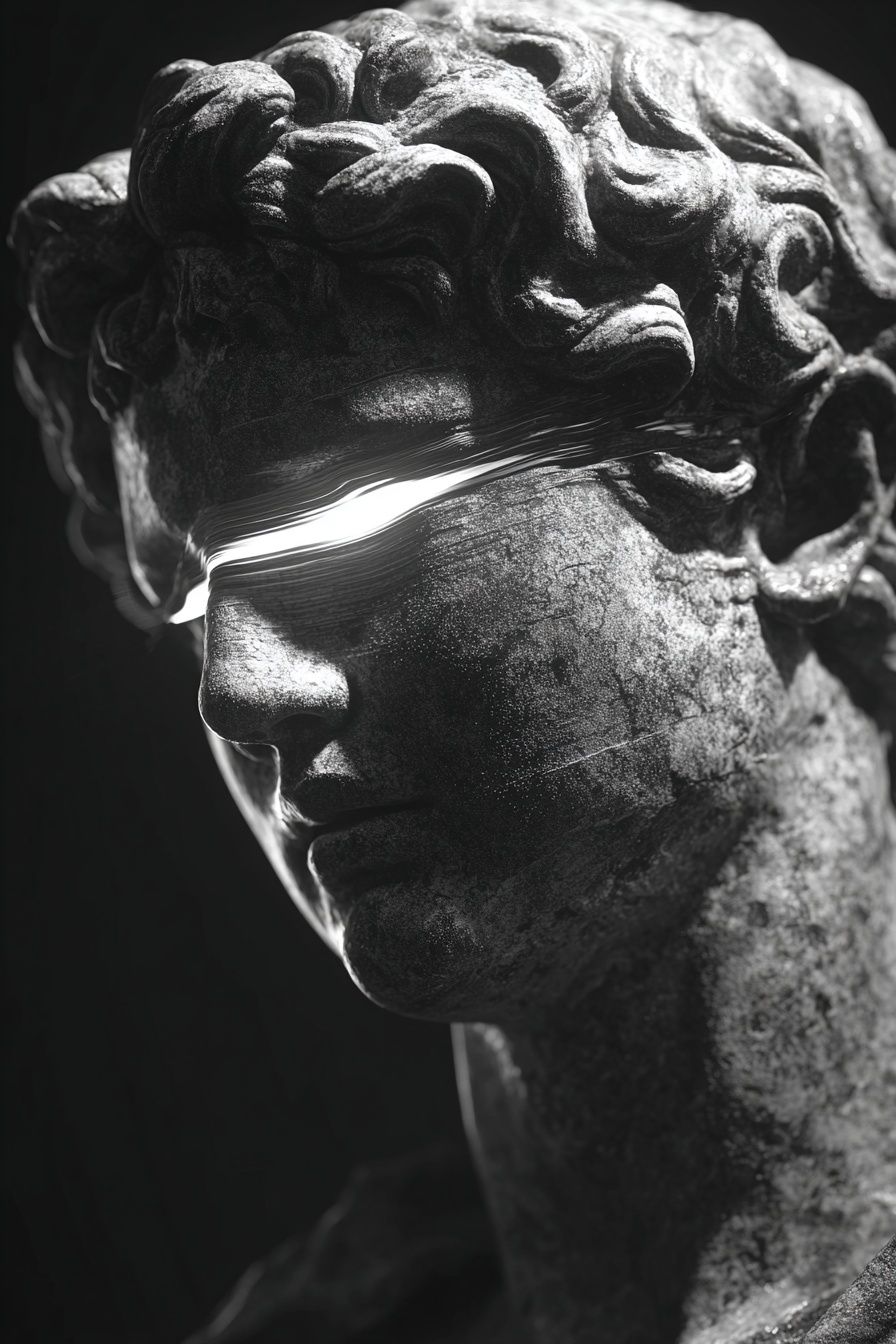 Blindfolded Marble Bust Black-White Print. poster detail