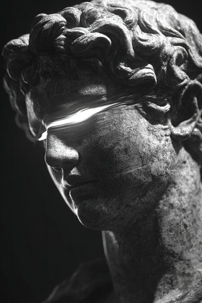 Blindfolded Marble Bust Black-White Print. poster print