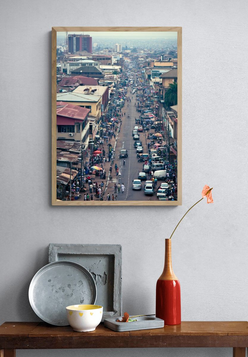 Bustling City Market Street Photography Poster. — room view 3