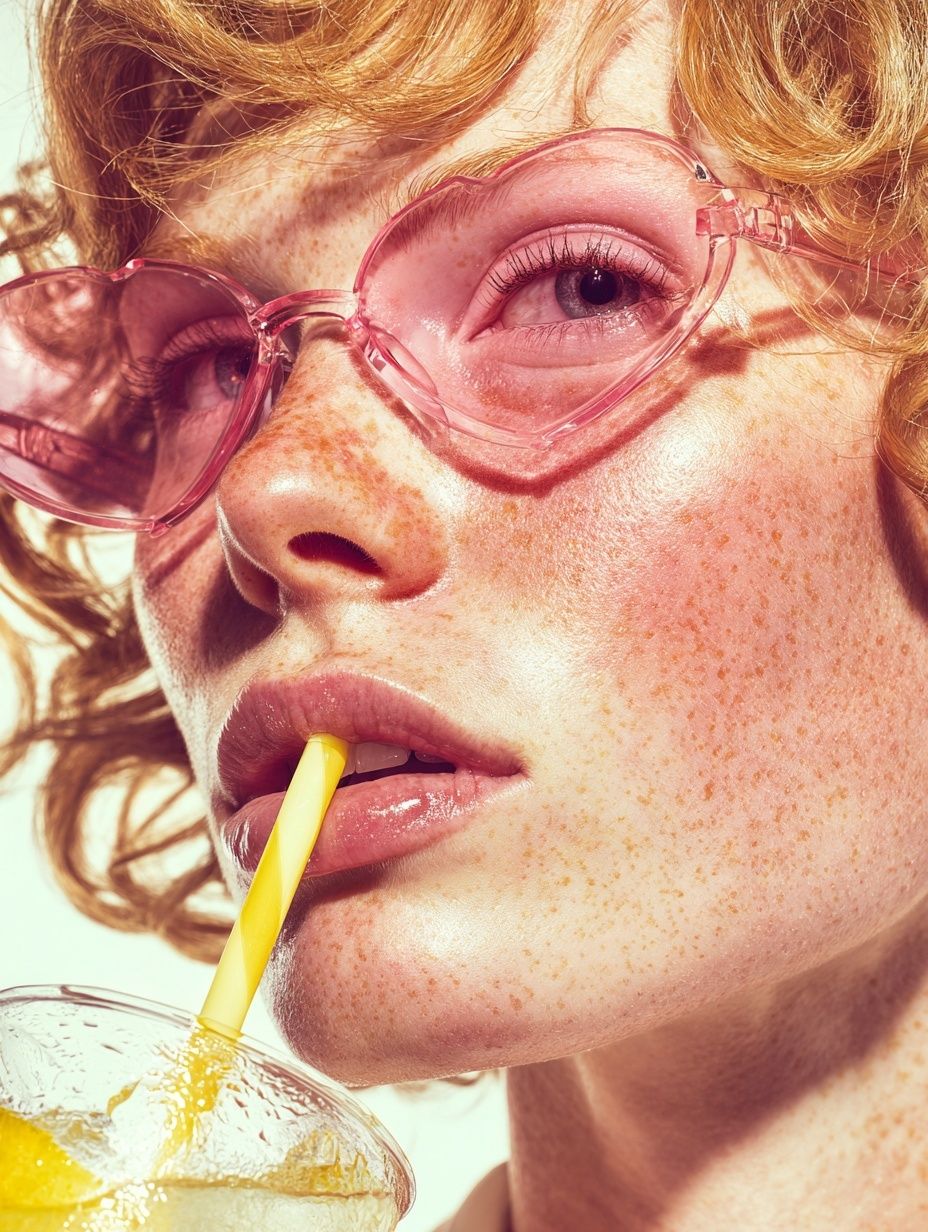 Pink Sunglasses Portrait Print. poster detail