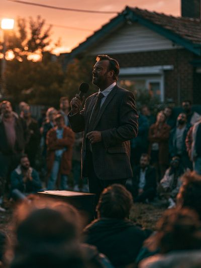 Outdoor Speech at Sunset Poster. poster