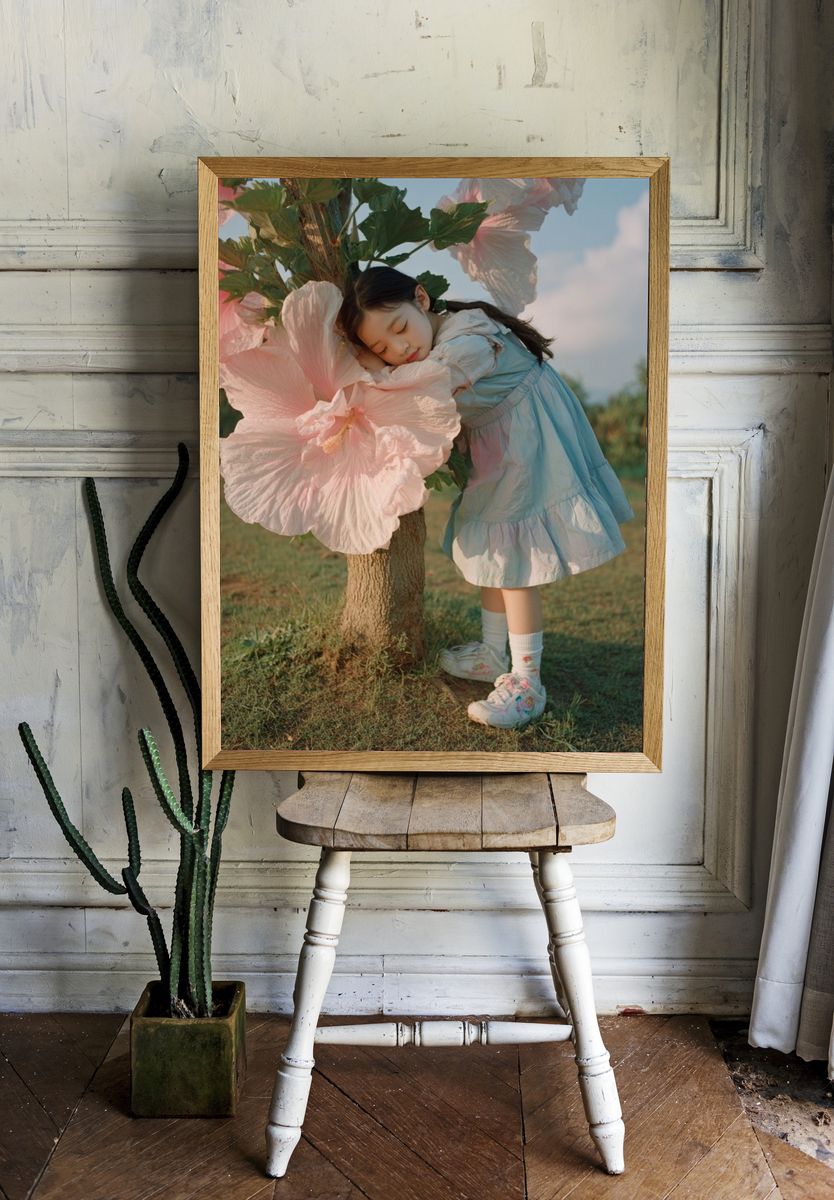 Dreamy Girl and Hibiscus Photography Poster. — room view 1