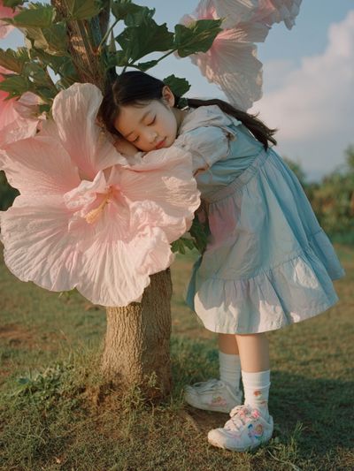Dreamy Girl and Hibiscus Photography Poster. poster print
