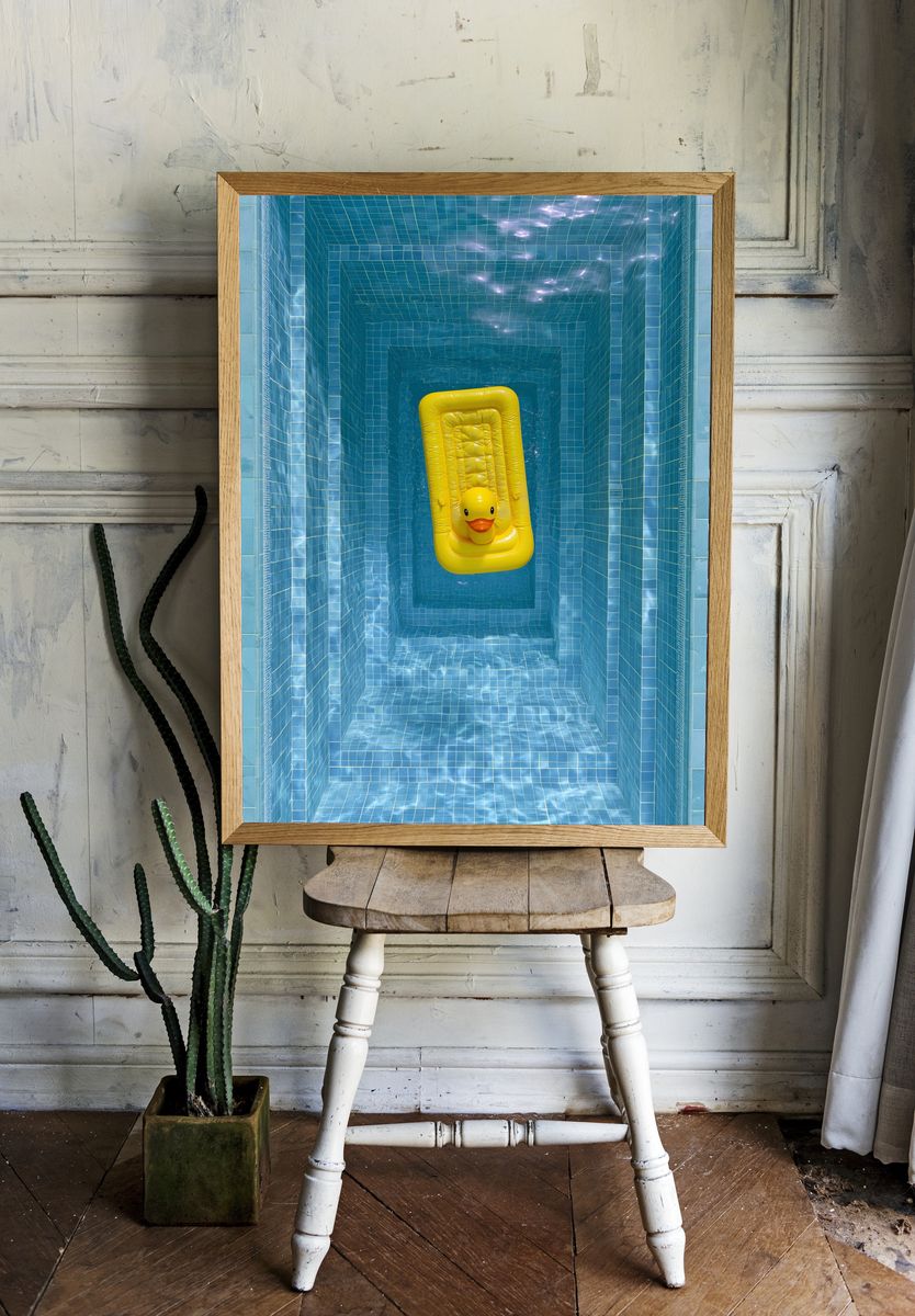 Yellow Duck Pool Staircase Print. room preview