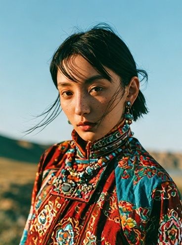 Portrait in Colorful Silk Poster. poster detail