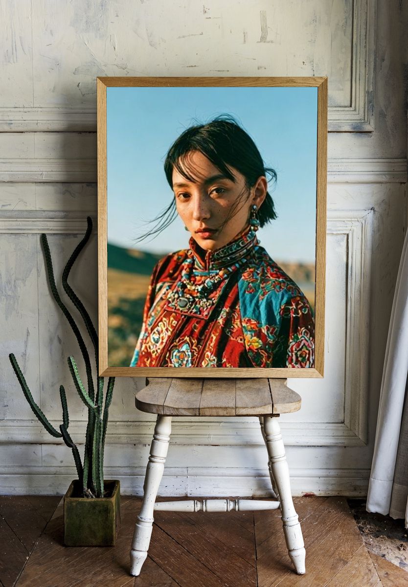 Portrait in Colorful Silk Poster. — room view 1