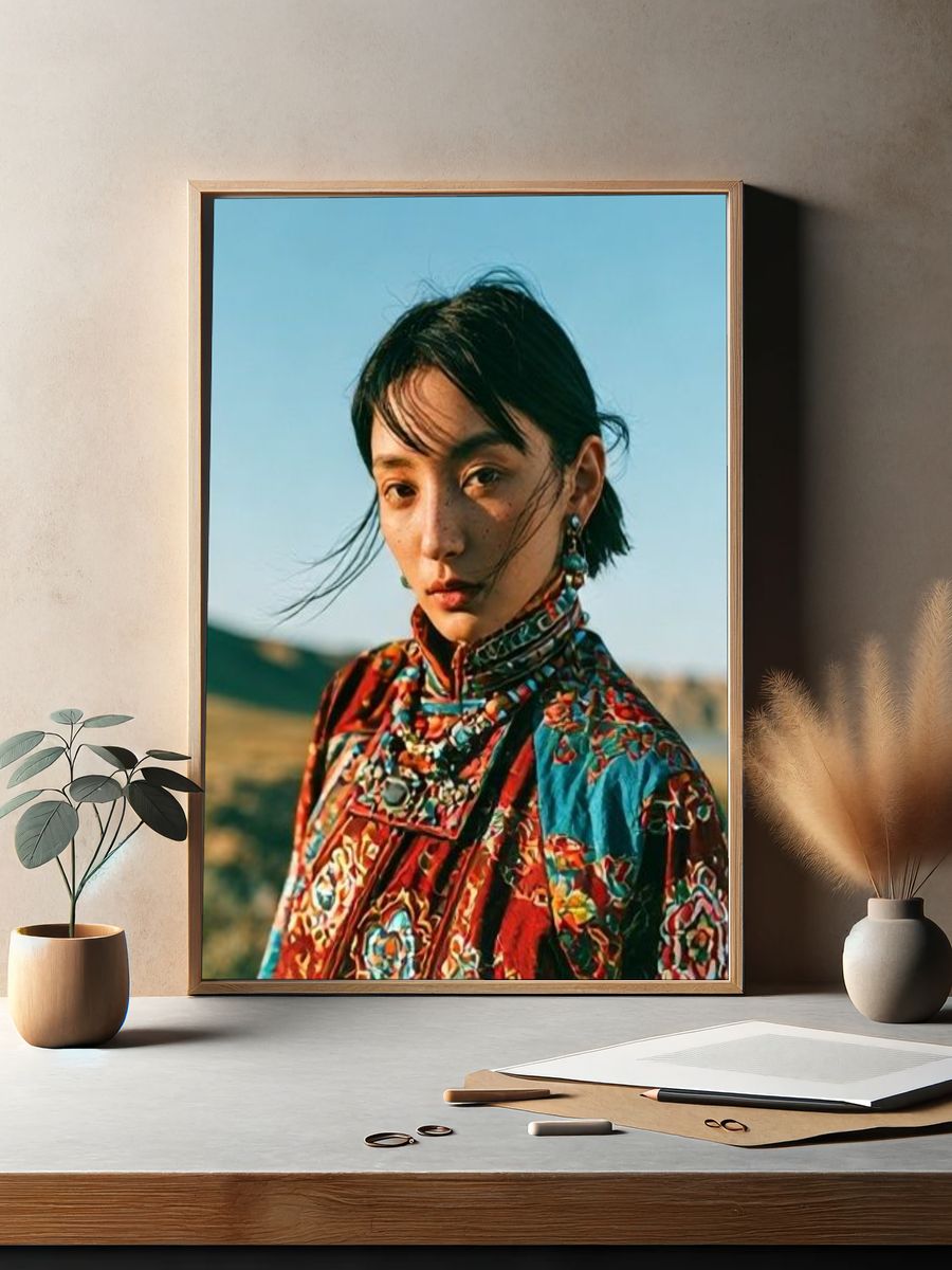 Portrait in Colorful Silk Poster. — room view 2
