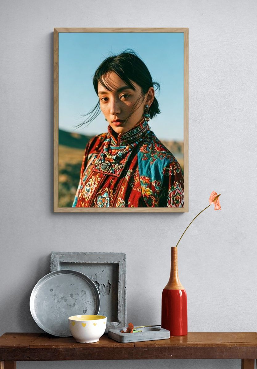 Portrait in Colorful Silk Poster. — room view 3