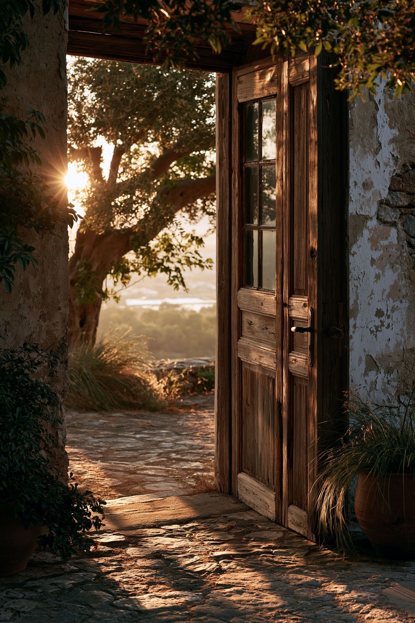 Sunlit Rustic Doorway Photography Poster. poster detail