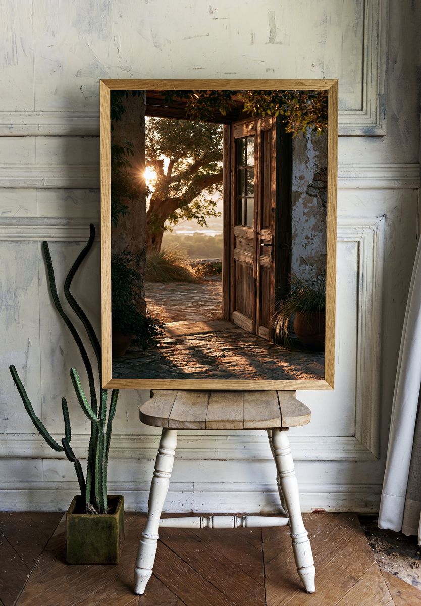 Sunlit Rustic Doorway Photography Poster. — room view 1