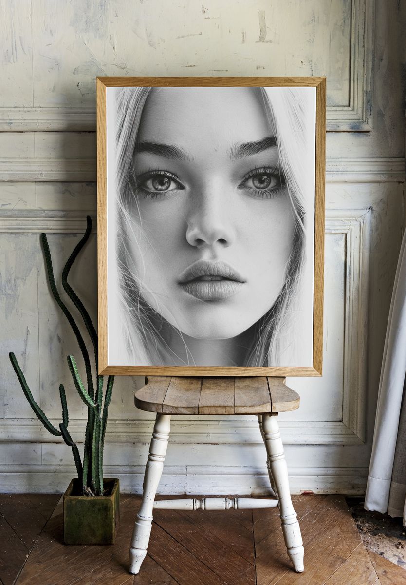 Monochrome Woman Portrait Print. — room view 1