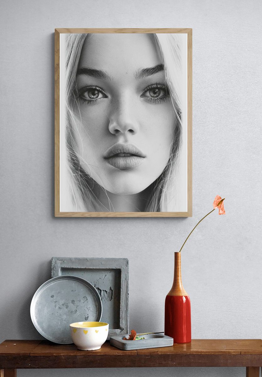 Monochrome Woman Portrait Print. — room view 3