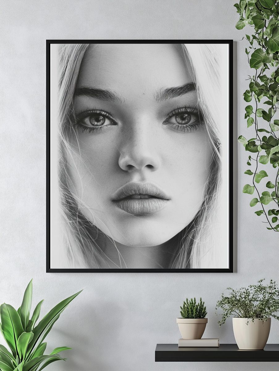 Monochrome Woman Portrait Print. — room view 4