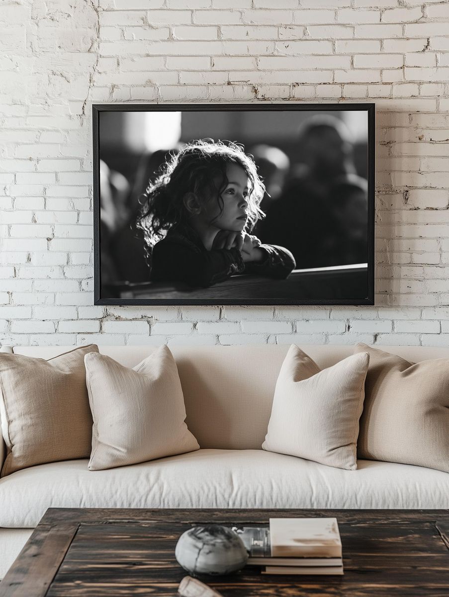 Contemplative Child Portrait Print. — room view 1