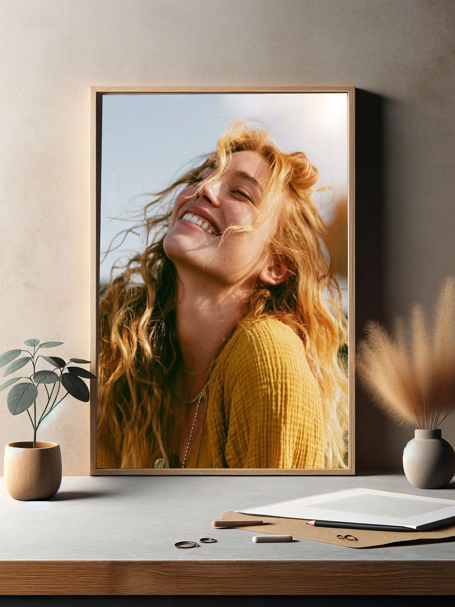 Smiling Woman Portrait Photography Poster. — room view 2