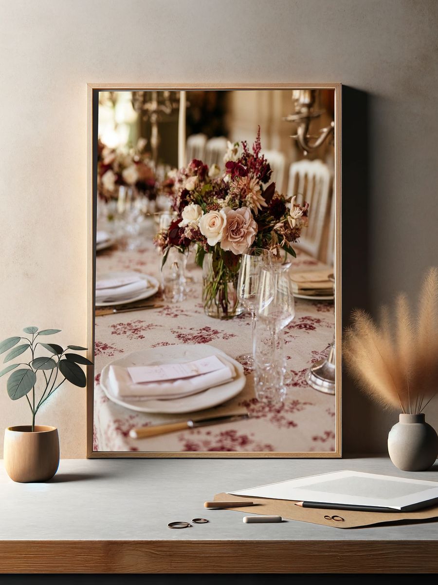 Romantic Floral Tablescape Photography Poster. — room view 2