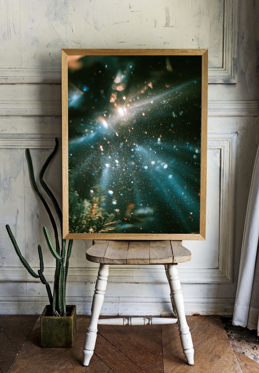 Forest Light Rays Photography Poster. — room view 1
