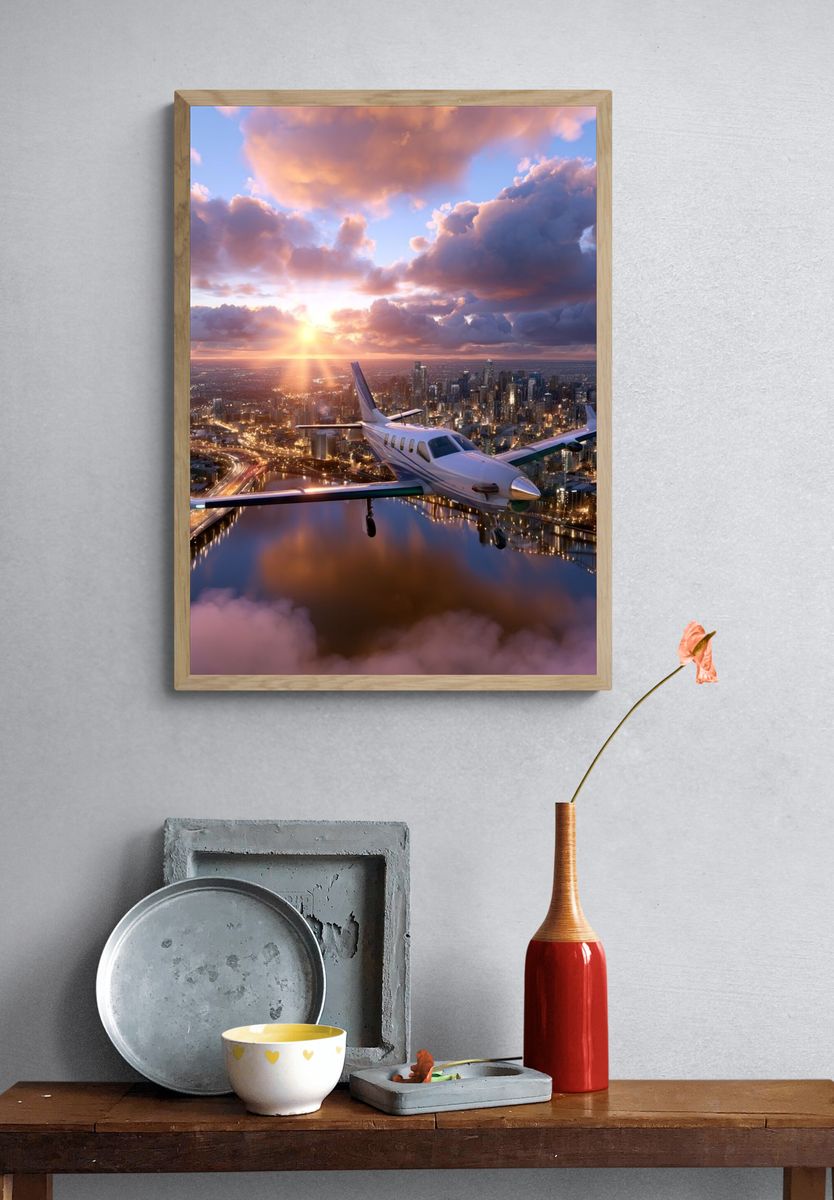 Sunset City Flight Photography Poster. — room view 3