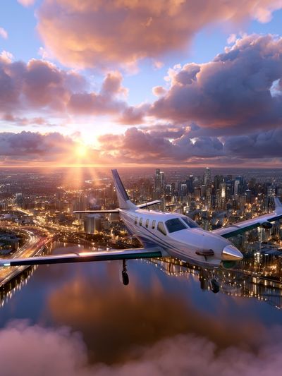 Sunset City Flight Photography Poster. poster