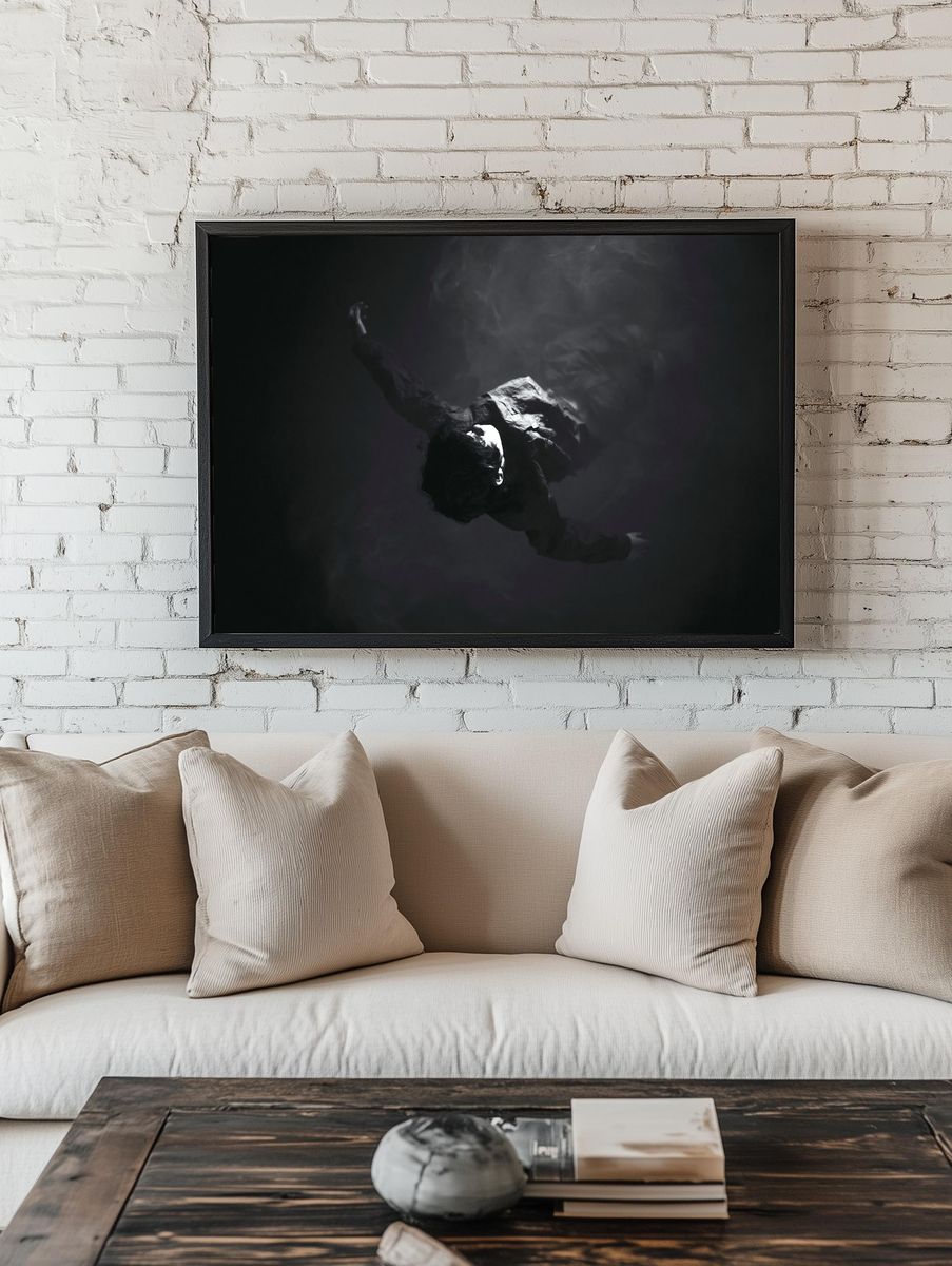 Floating Figure Black-White Poster. room preview