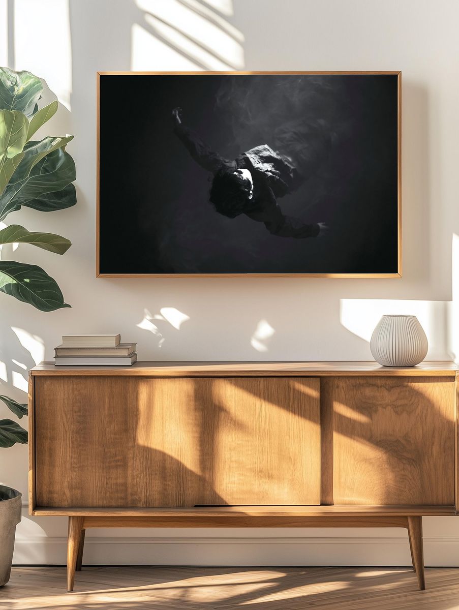 Floating Figure Black-White Poster. — room view 3